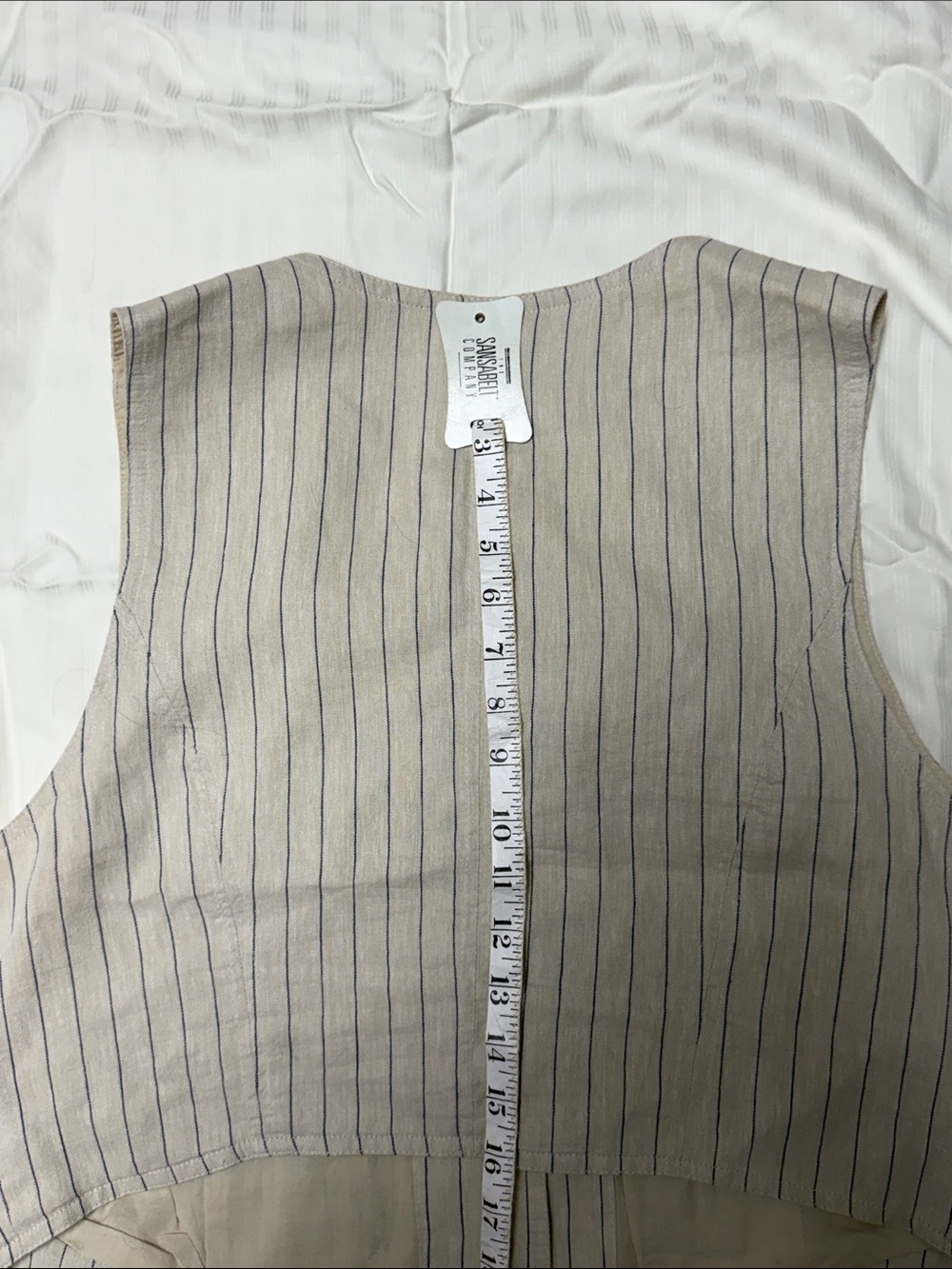 Lucky Brand Beige with Blue Pinstripe Linen Blend Vest - Picture 6 of 6